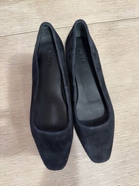 Vince square toe black suede leather loafers flats 9 40
